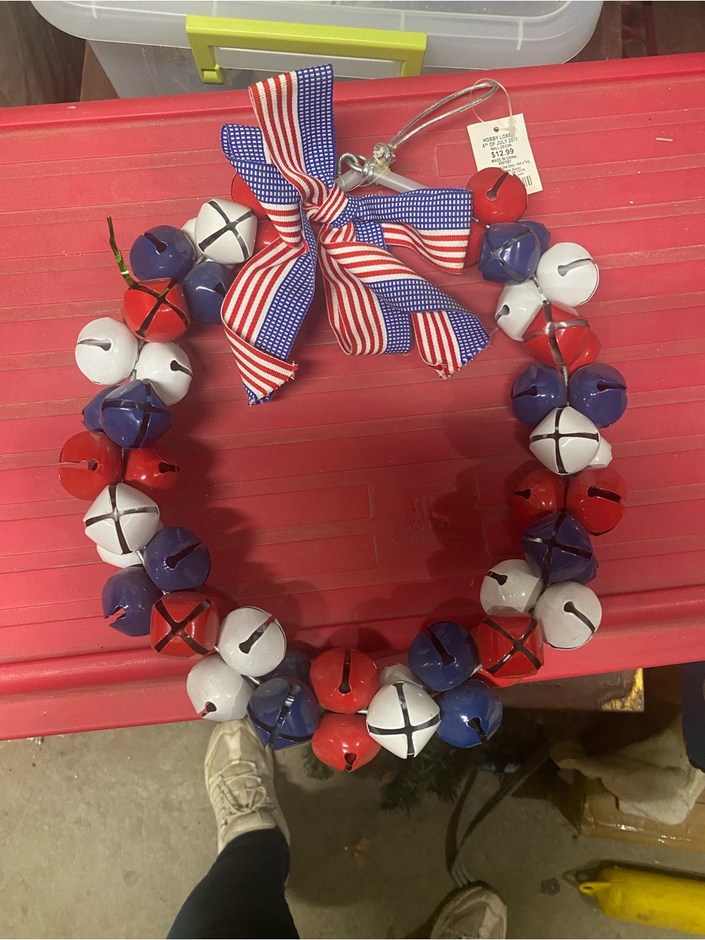 Hobby Lobby Red White Blue Jingle Bell Wreath with Striped Bow